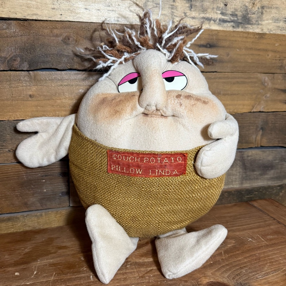 VINTAGE COUCH POTATO PILLOW LINDA PLUSH BY COLECO 1987 WITH BURLAP SACK